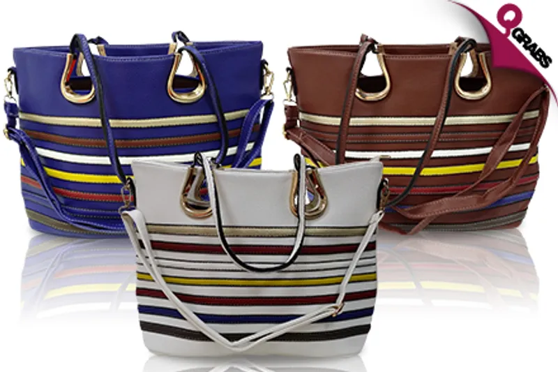 For QR89 Get a Stylishly Useful Striped Patchwork Tote Bag - Choose from 6 Purse Colors! (QR185 Value)